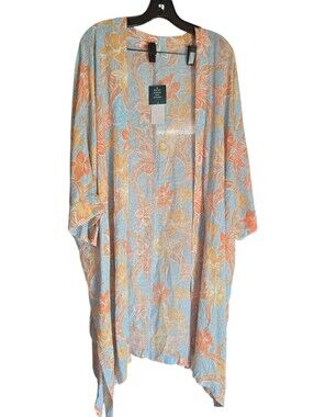 Roxy, Lightweight Floral Kimono Cardigan in Sky Blue & Peach